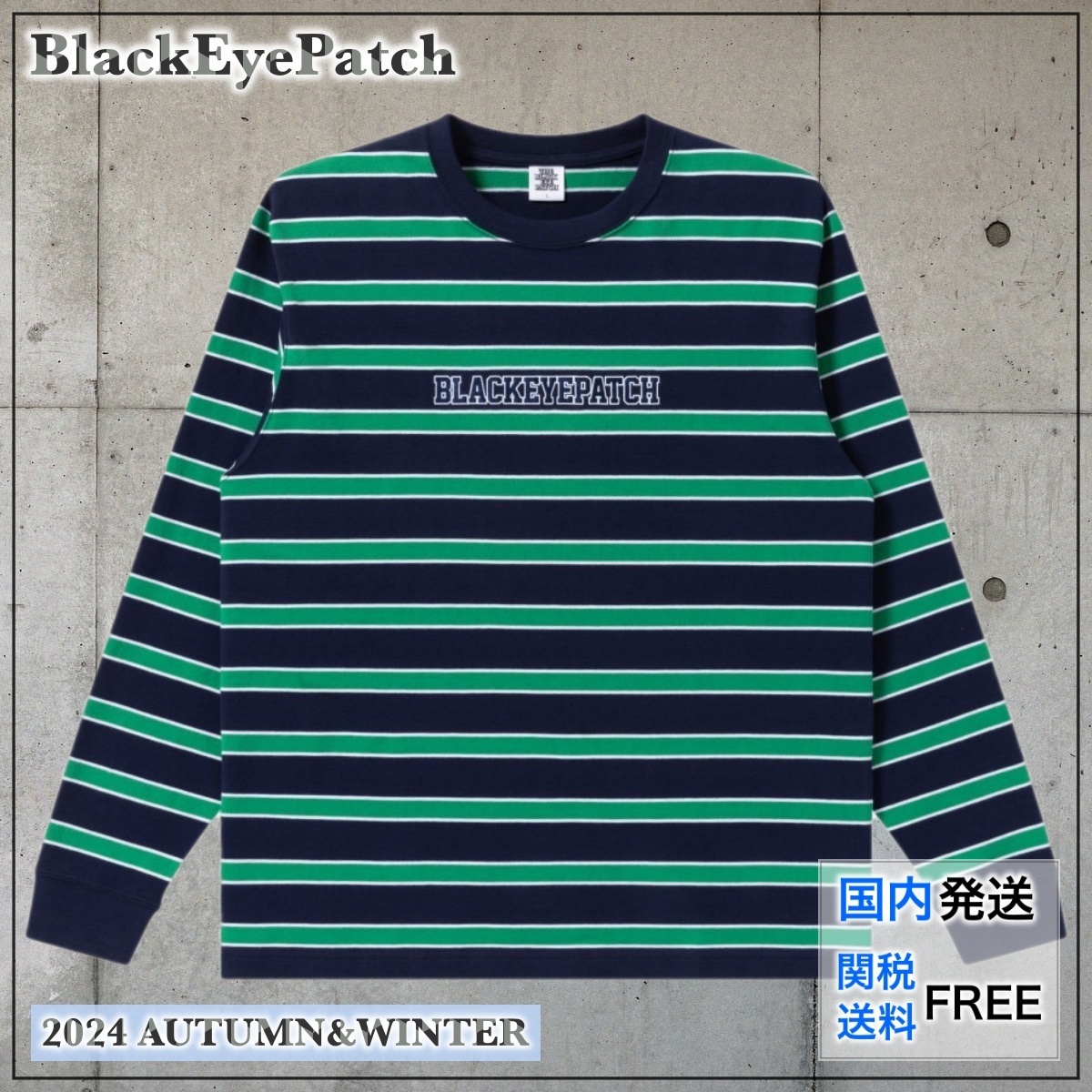 【国内買付】BlackEyePatch STRIPED COLLEGE ストライプ ロンT
