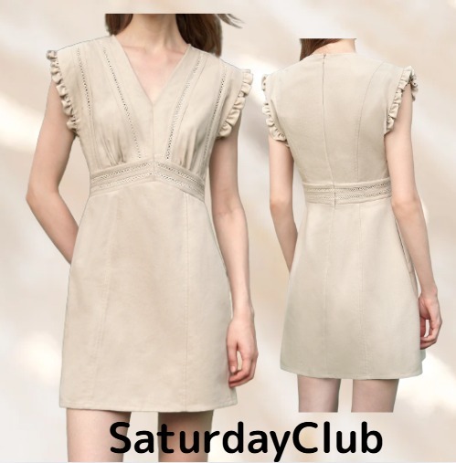 SaturdayClubラッフルトリムVネックデニムワンピース