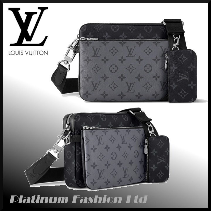 【LOUIS VUITTON】Monogram Trio Messenger Bag Black Grey