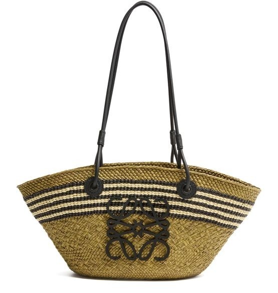 かごバッグ LOEWE Anagram Stripes small basket Iraca palm and calfskin