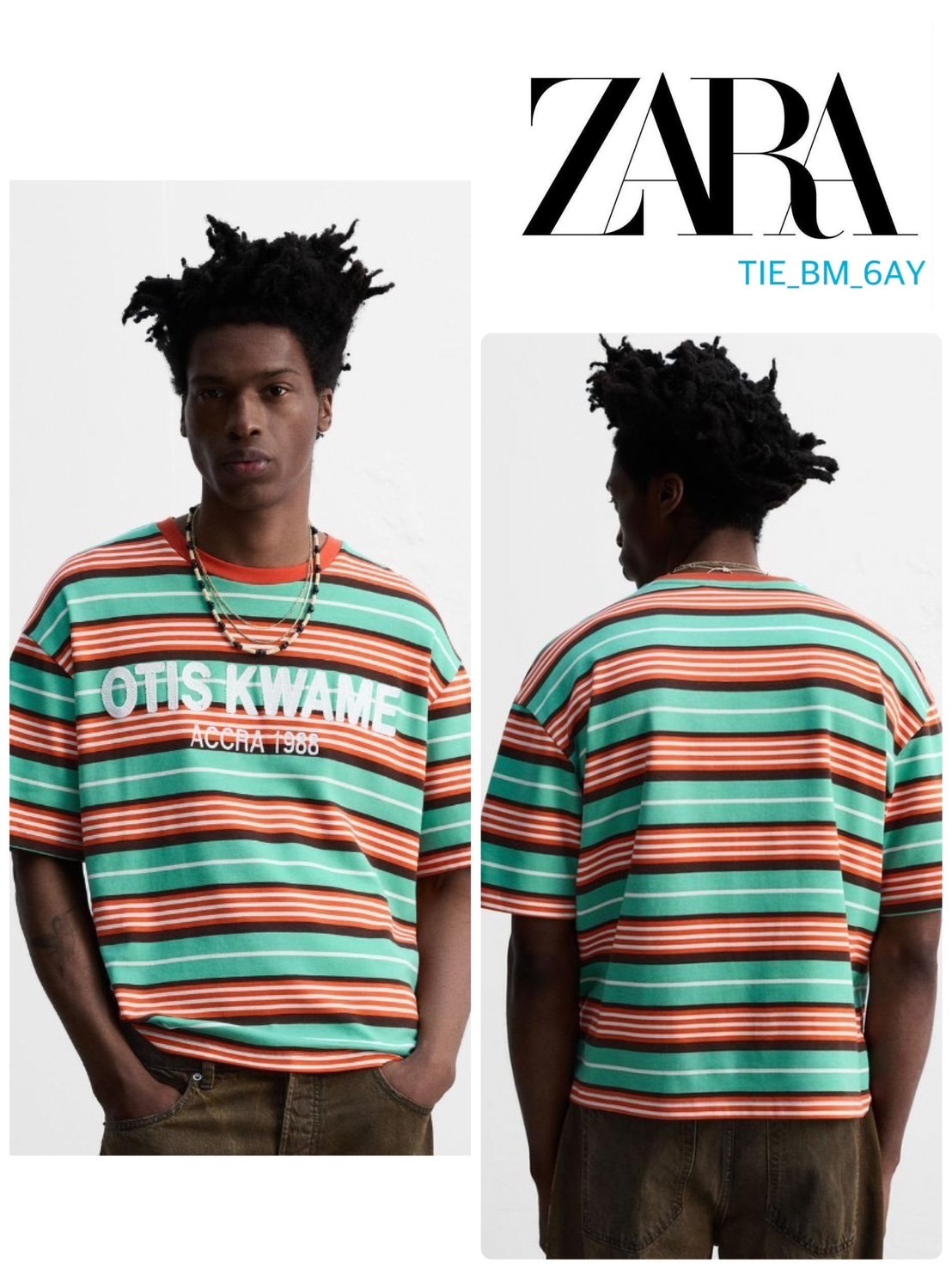 スペイン発 ZARA 刺繍ストライプTシャツ OTIS KWAME KYE QUAICOE