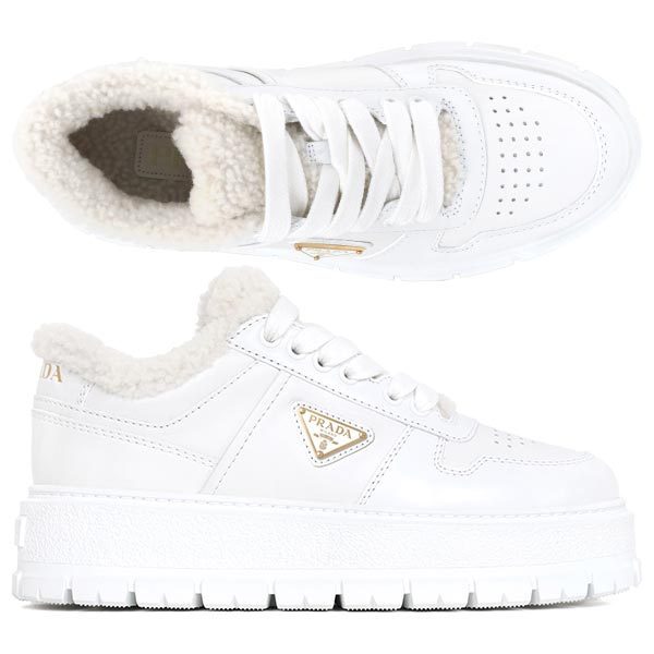 スニーカー PRADA Triangle Logo Shearling Sneakers 1E947M 3LEN F0009