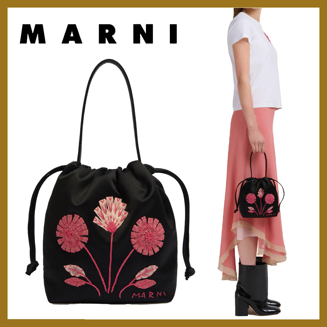 可憐◎*Marni*ブラックサテン Scrunchie ドローストリングバッグ