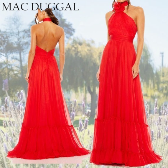 【Mac Duggal】ルーシュディテールハイネックイブニングドレス
