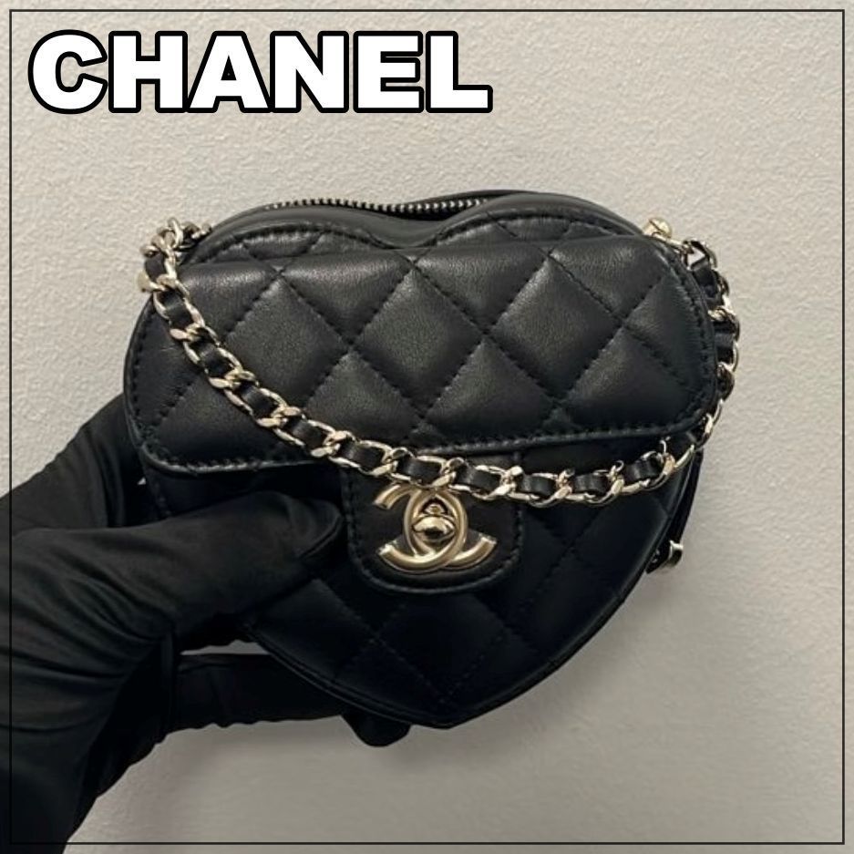 CHANEL 25B《キュート全開♪》ハートチェーンクラッチ BK