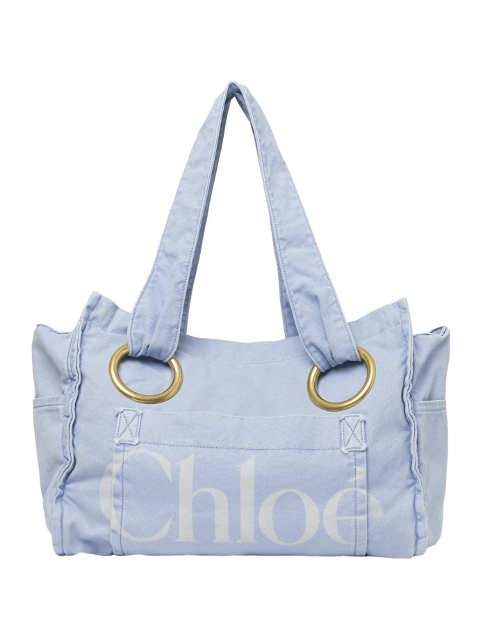 CHLOE クロエ ラージトートバッグ(ペブルブルーコットン)