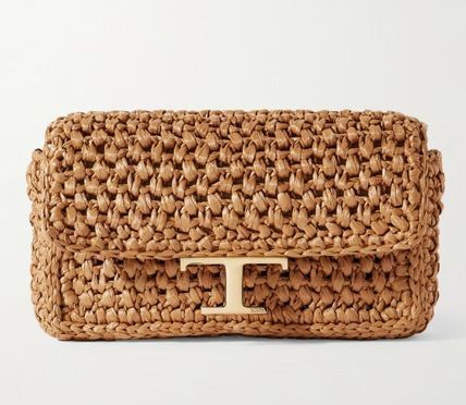 TOD'S Tタイムレスフラップ ラフィアバッグ