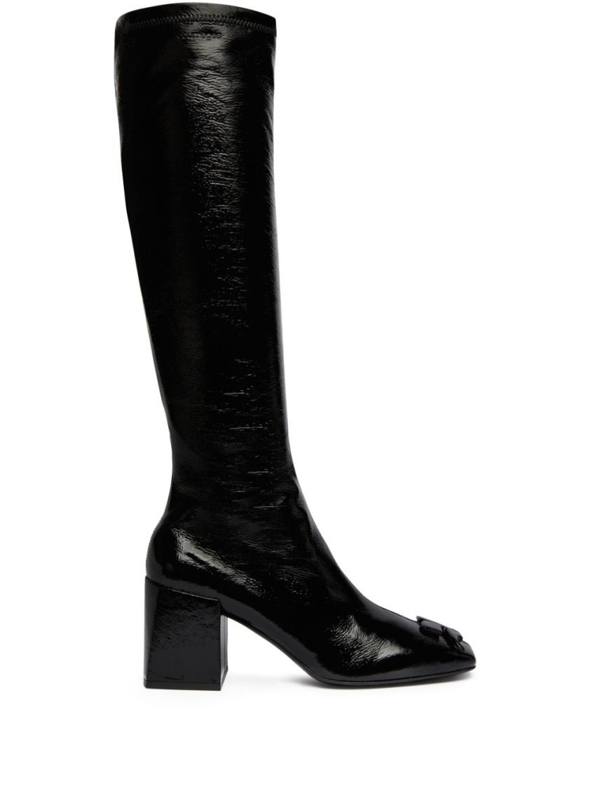 ブーツその他 Courreges High-Shine Black Calf Leather Knee-High Boots