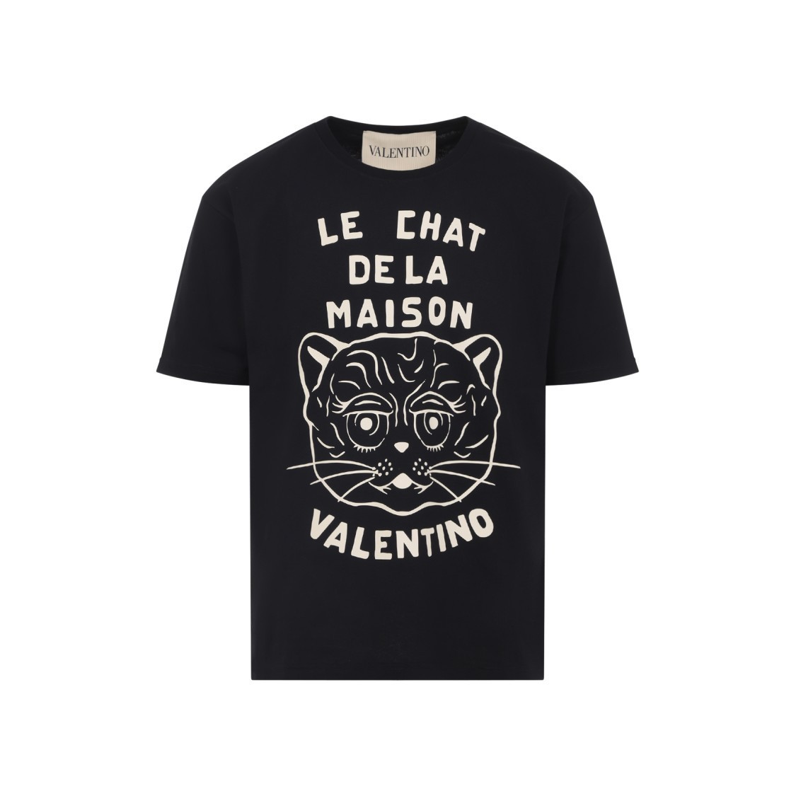 Tシャツ・カットソー Valentino Black Cotton Le Chat De La Maison T-Shirt