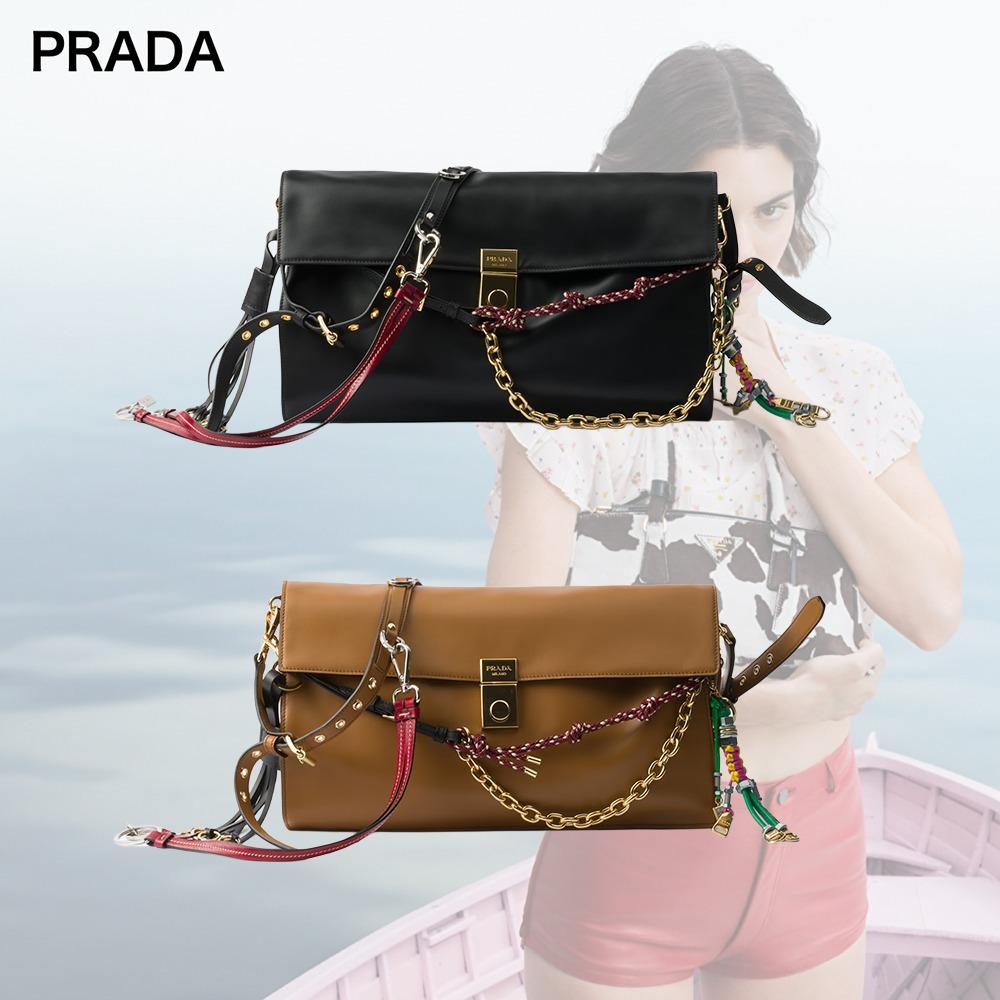 PRADA ソフトサウンド ラージ レザー ショルダーバッグ 2色