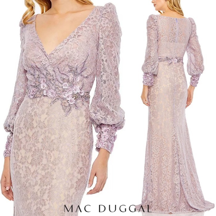 （US発）Mac Duggal ラベンダーカラー レースロングドレス
