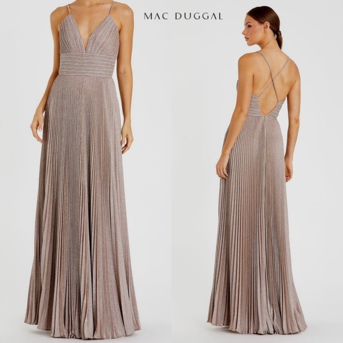 （US発）Mac Duggal シマープリーツ 美ラインパーティードレス