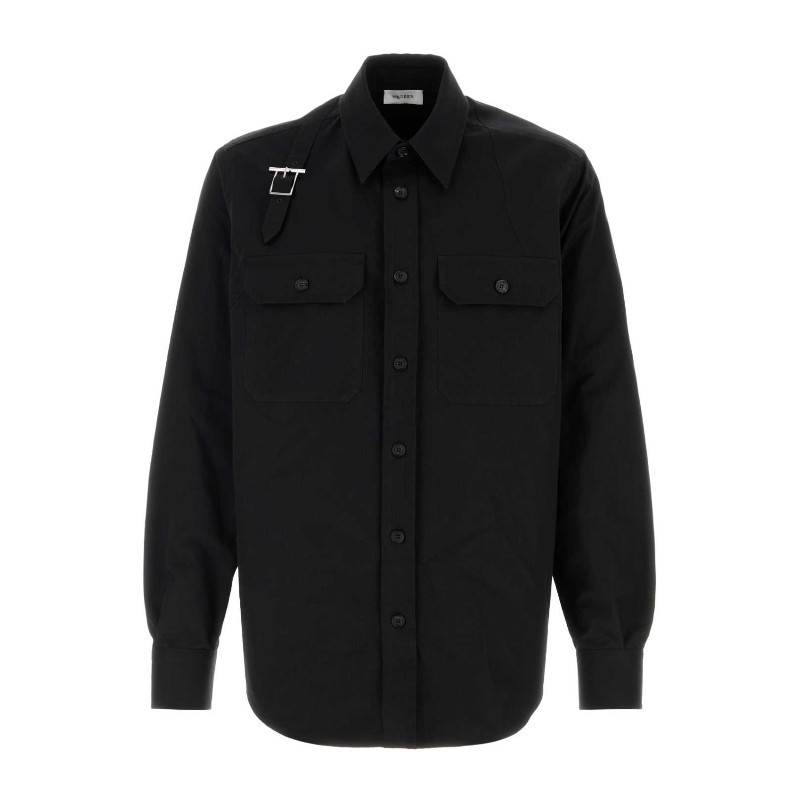 Tシャツ・カットソー alexander mcqueen Black poplin shirt (838500QSAA9 1000)