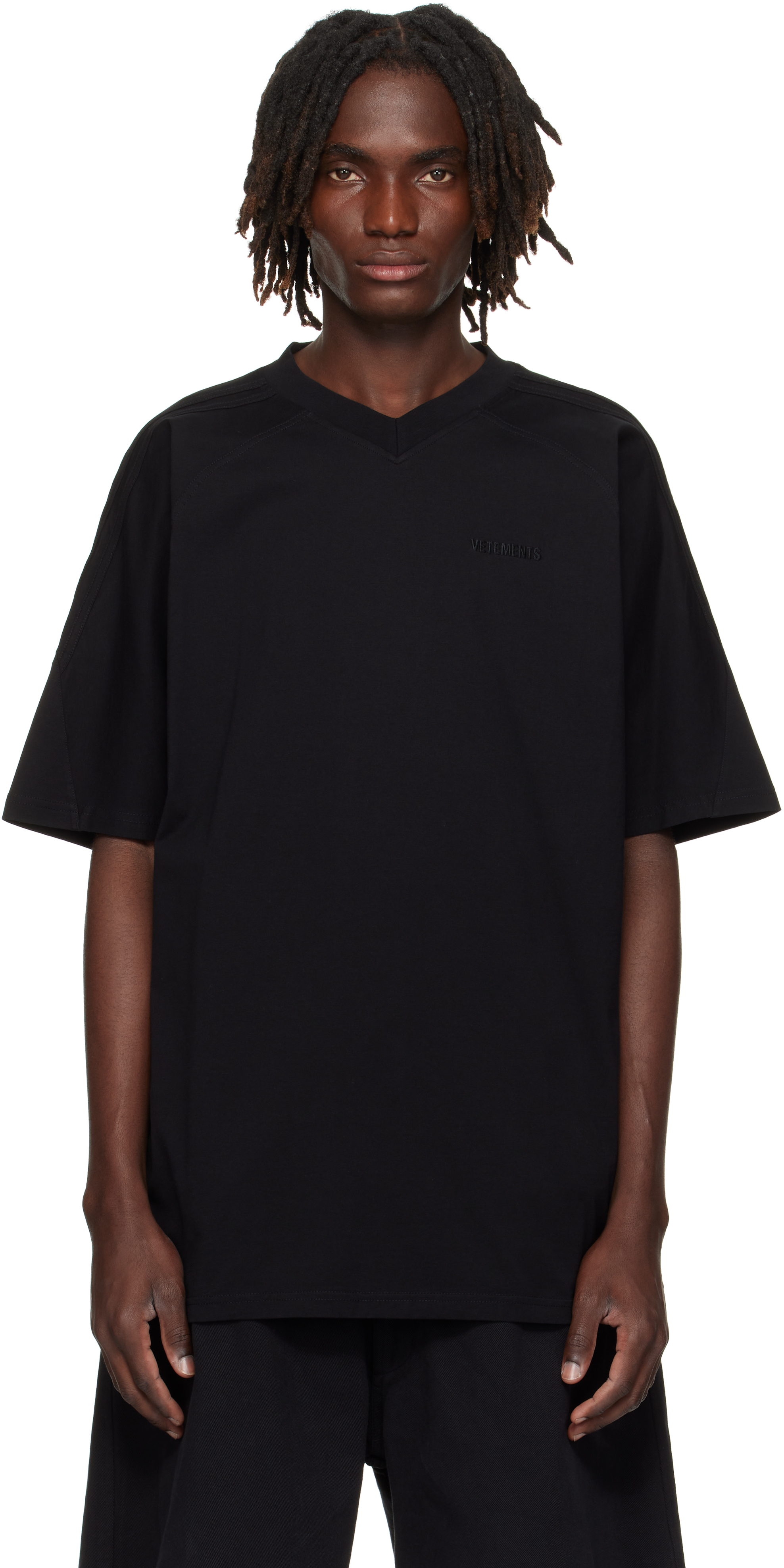 【関税込み】VETEMENTS ブラック Cut-Up VネックTシャツ