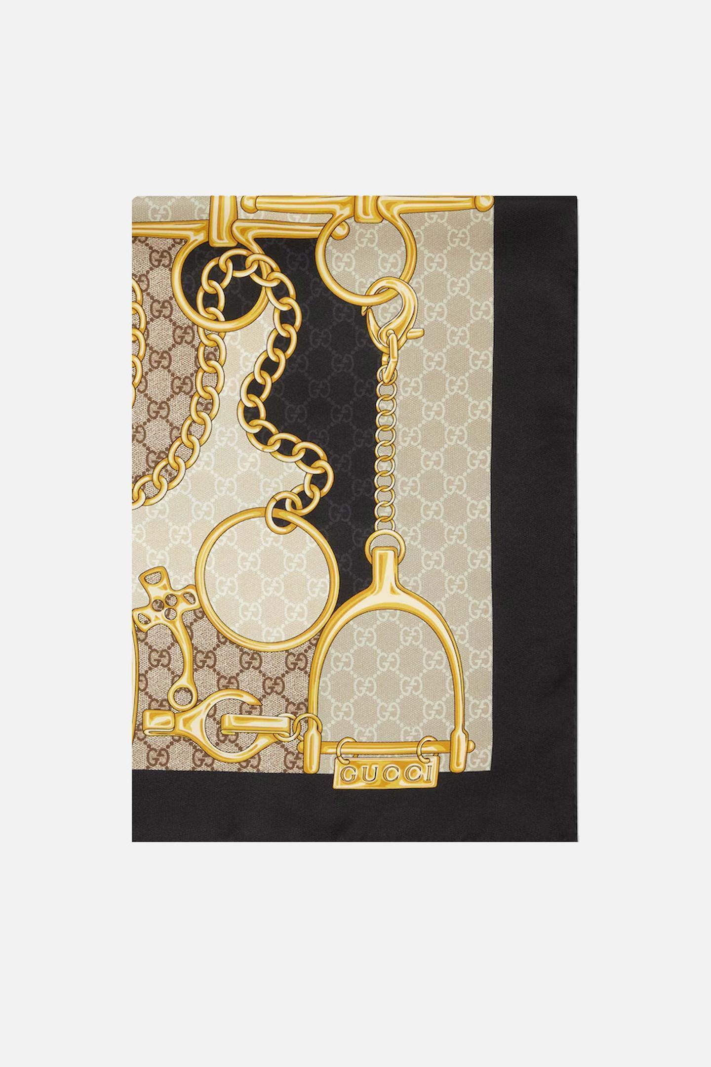 【関税&送料込】Gucci Silk Foulard With Gg Horsebit Print
