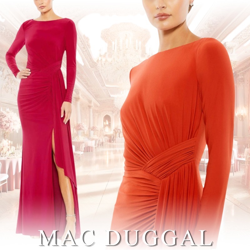 MAC DUGGAL マックドゥガル ルーシュド ロングスリーブドレス
