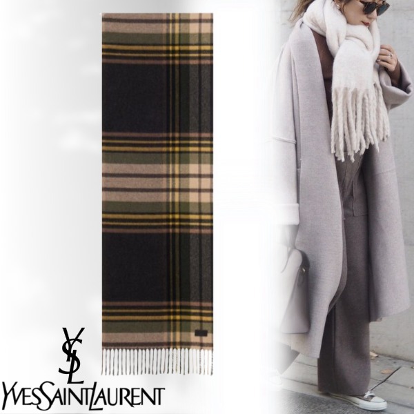 *Saint Laurent*サンローラン タータンスカーフ カシミア&ウール