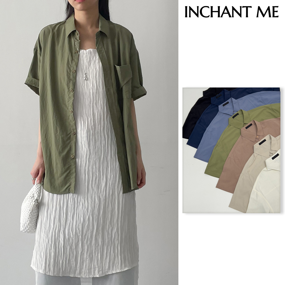 【INCHANT ME】[unisex] Milk Nylon Overfit Half Shirt