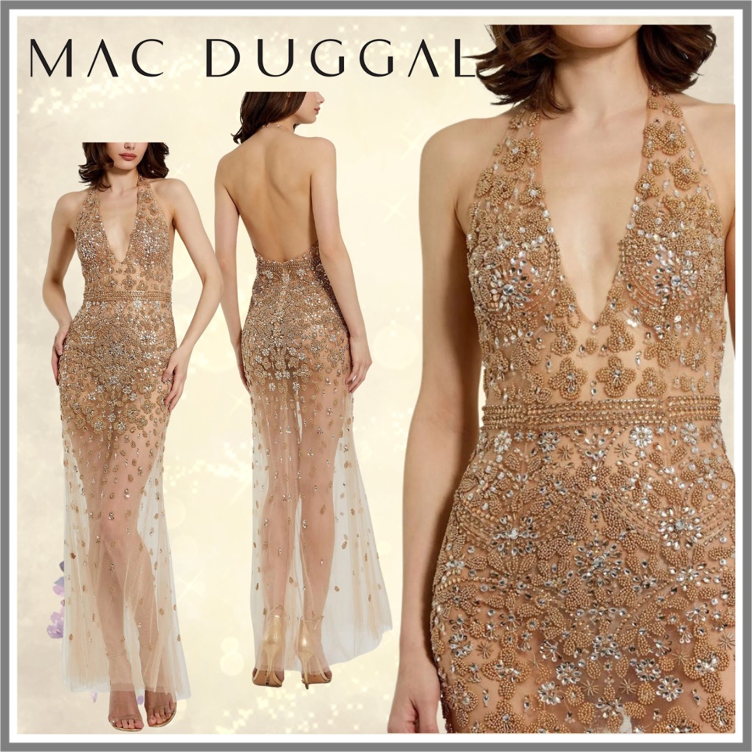 【Mac Duggal】ホルターネックヘビーエンベリッシュシアーガウン
