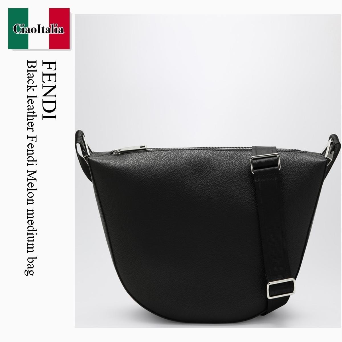 ショルダーバッグ Fendi Black Leather Fendi Melon Medium Bag