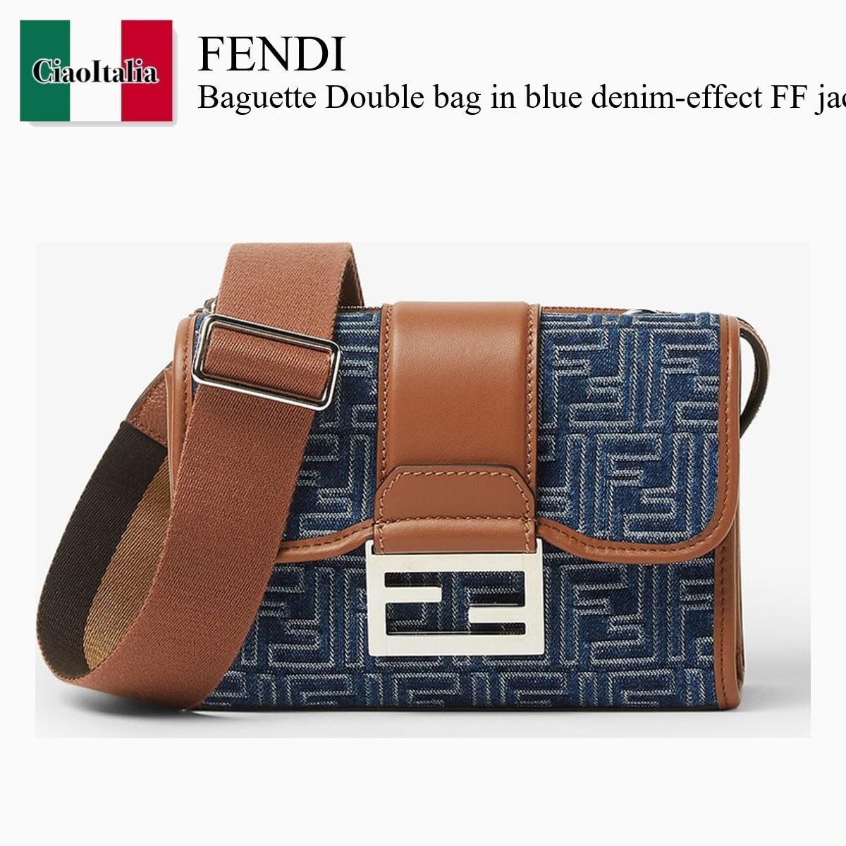 ショルダーバッグ Fendi Baguette Double Bag In Blue Denim-Effect Ff Jacquard