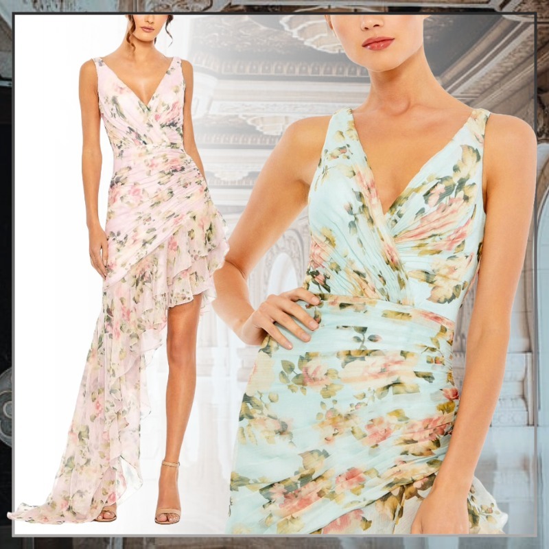【MACDUGGAL】花柄 アシンメトリー フリルヘム ドレス