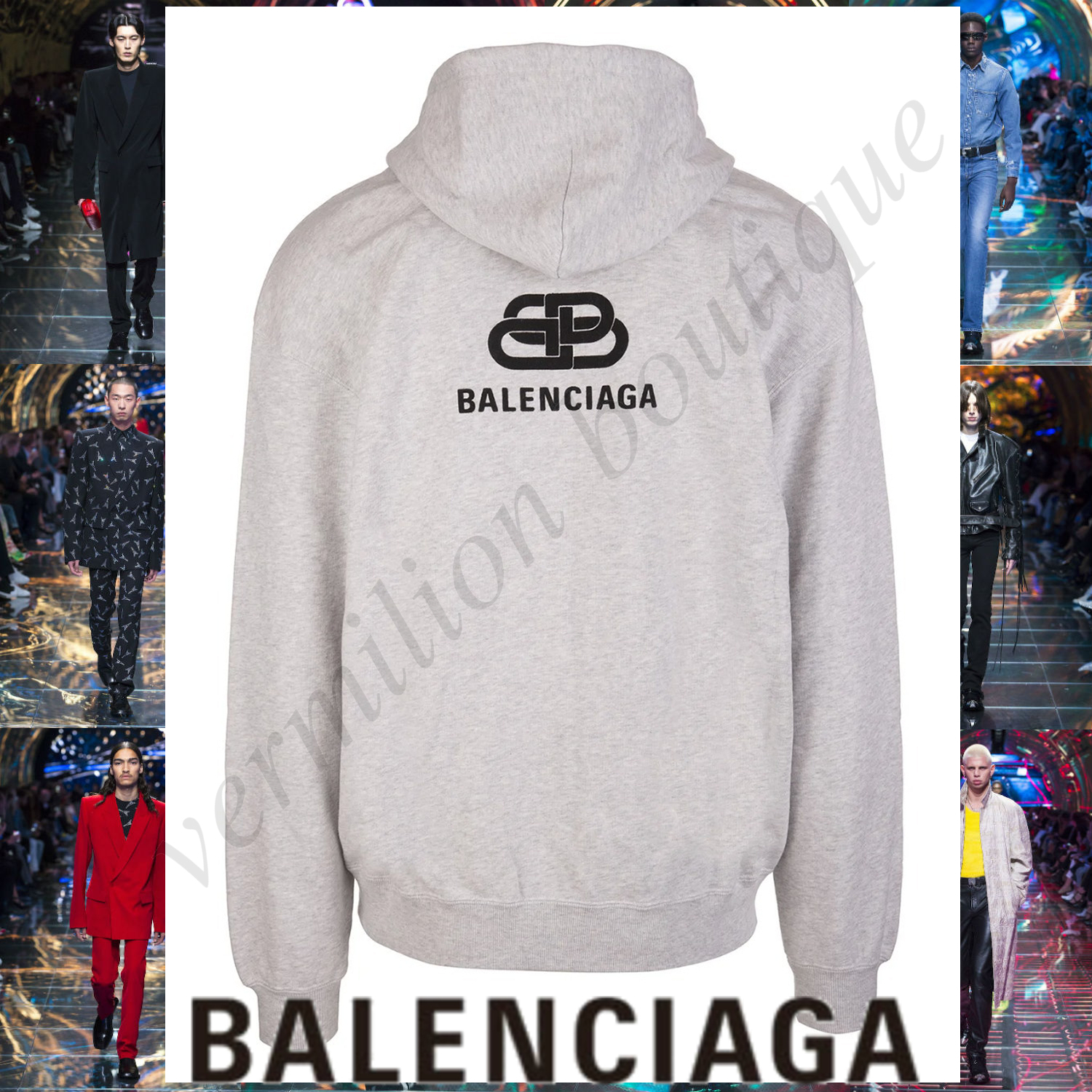 BALENCIAGA BB バックロゴ ジップ フーディ パーカー グレー