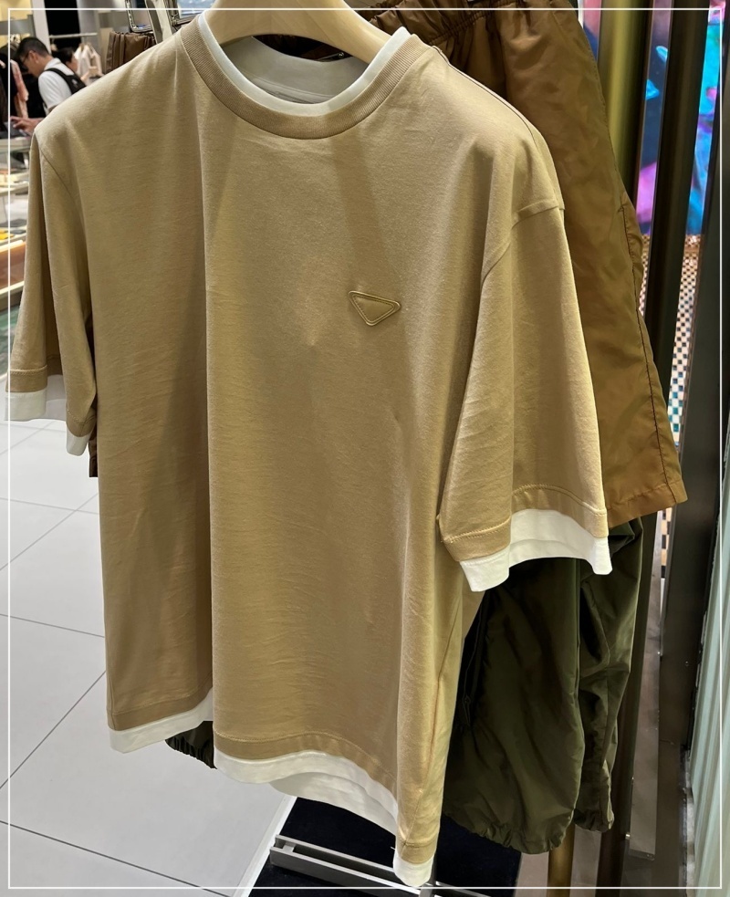 人気 PRADA◆コットン 半袖Tシャツ レイヤード ボックスフィット