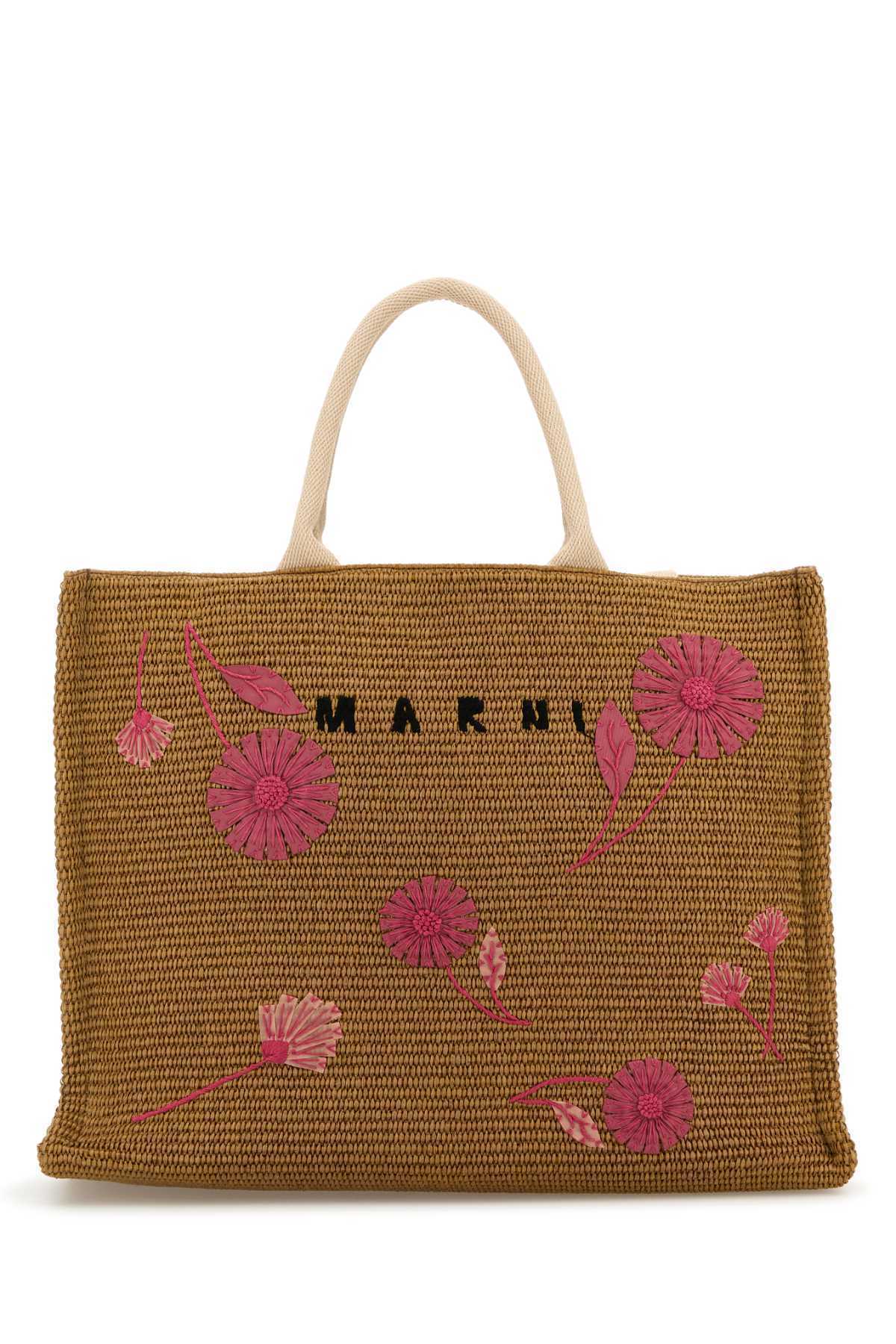 トートバッグ MARNI Caramel Raffia Shopping Bag