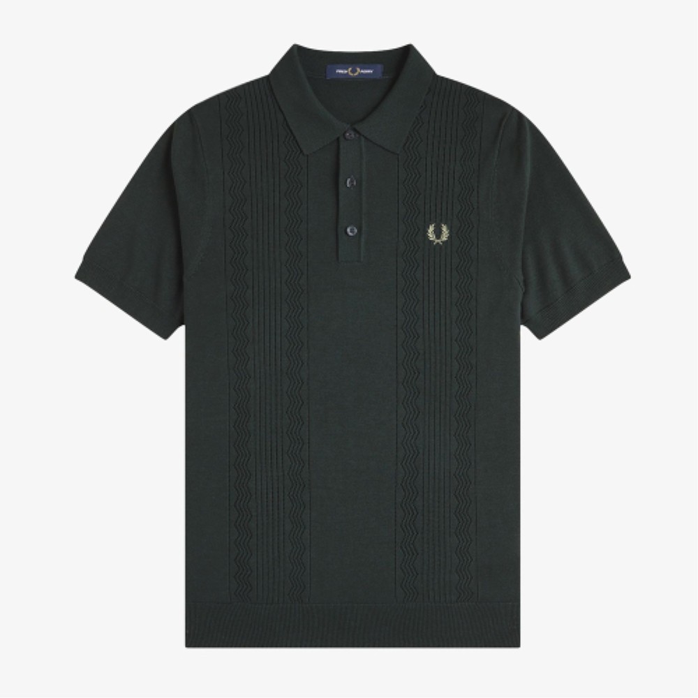 ■FRED PERRY■ Sharp Pointel Panel Knit Shirt Night Green AF