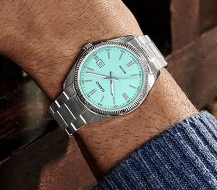 【casio】シンプルアナログウォッチ ターコイズ/シルバー ☆CASIO☆シンプルアナログウォッチ☆ターコイズ/シルバー