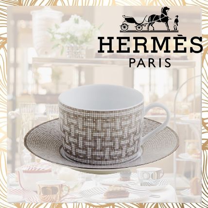 上品【エルメス】モザイク24 プラチナ☆ティーカップ ソーサ― (HERMES 先行販売商品 新品未使用 エルメス 〈モザイク 24〉 ティーカップ&ソーサー プラチナ 食器