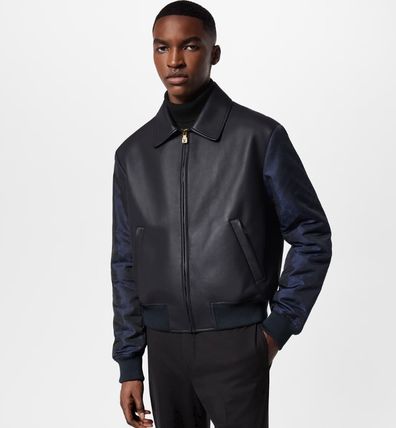 Louis Vuitton《レザーミックスブルゾン》紺色 羊革 DHL 直営店