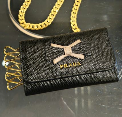 PRADAおリボン♪レザーキーケース6連♪ピンクバイカラー (PRADA