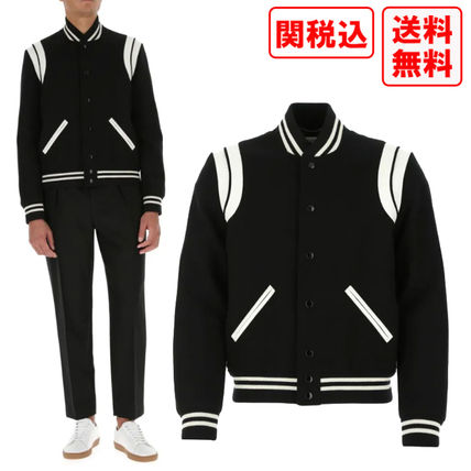 関税 送料込 Saint Laurent Black wool blend bomber ジャケット - www ...
