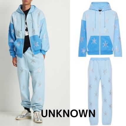 UNKNOWN☆ブルーミックスラインストーンダガー セットアップ - www 人気総合 unknown セットアップ WHITE パーカー