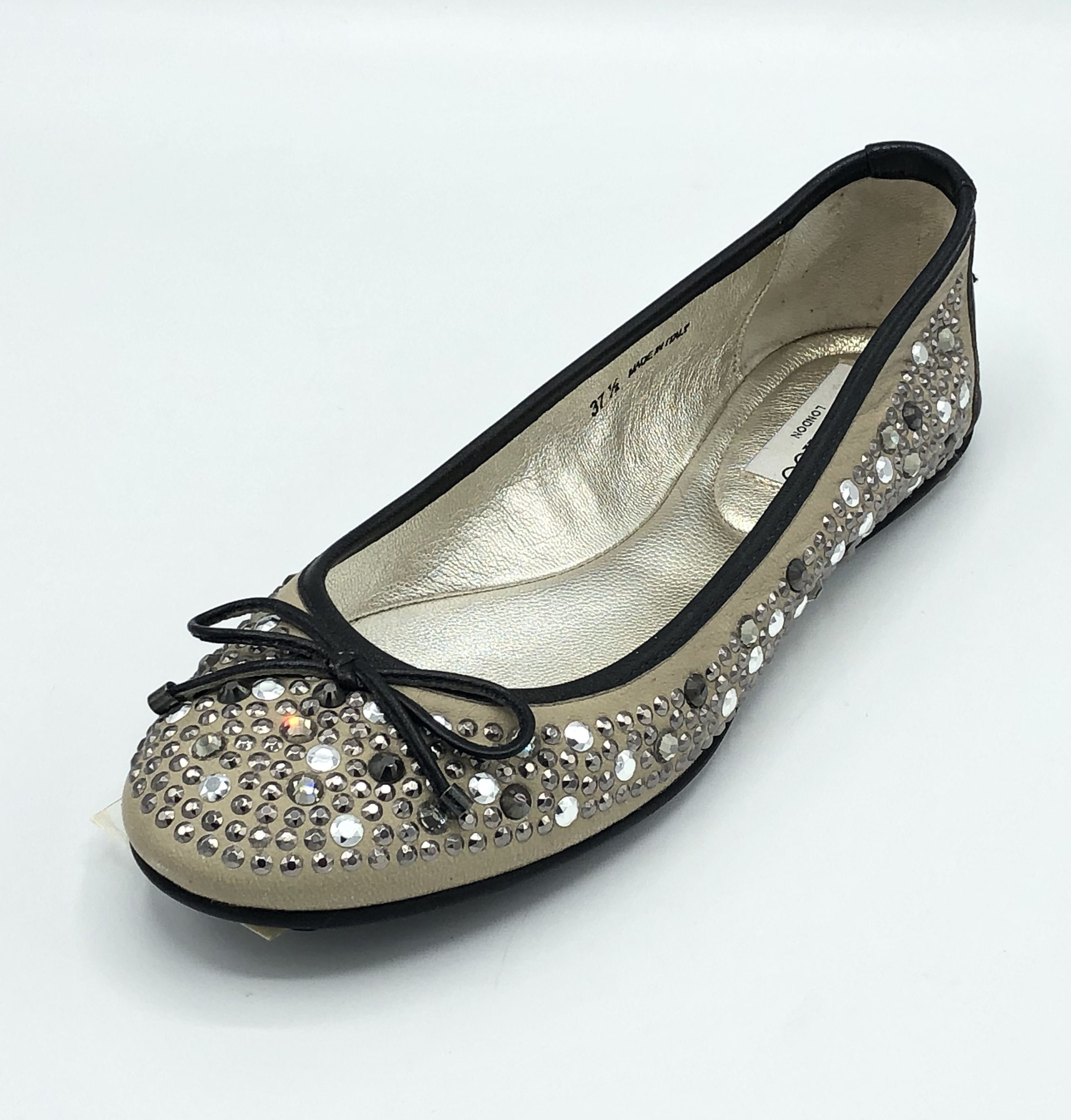 ジミーチュウカーキレザー×ビジューバレエシューズ37 1/2 (Jimmy Choo