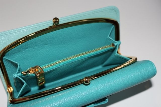 MiuMiu小リボン付き♪3つ折 がま口財布♪マドラスバイカラー (MiuMiu