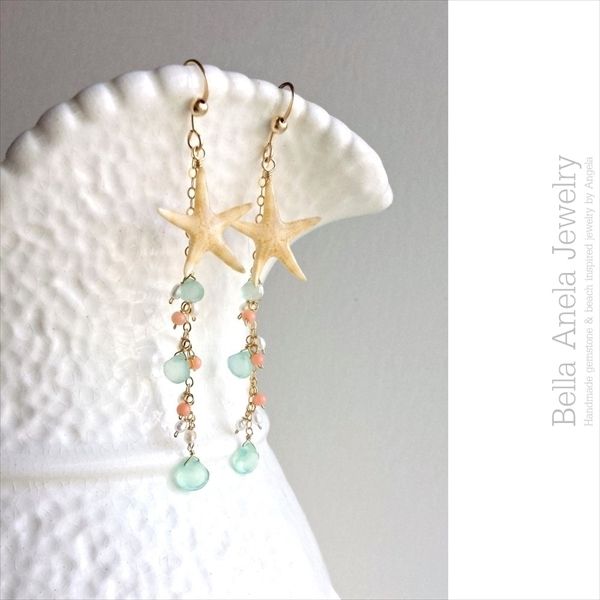 ヒトデ & アクアカルセドニー ピアス ハワイ BellaAnela #478 ヒトデ & アクアカルセドニー ピアス ハワイ BellaAnela #478