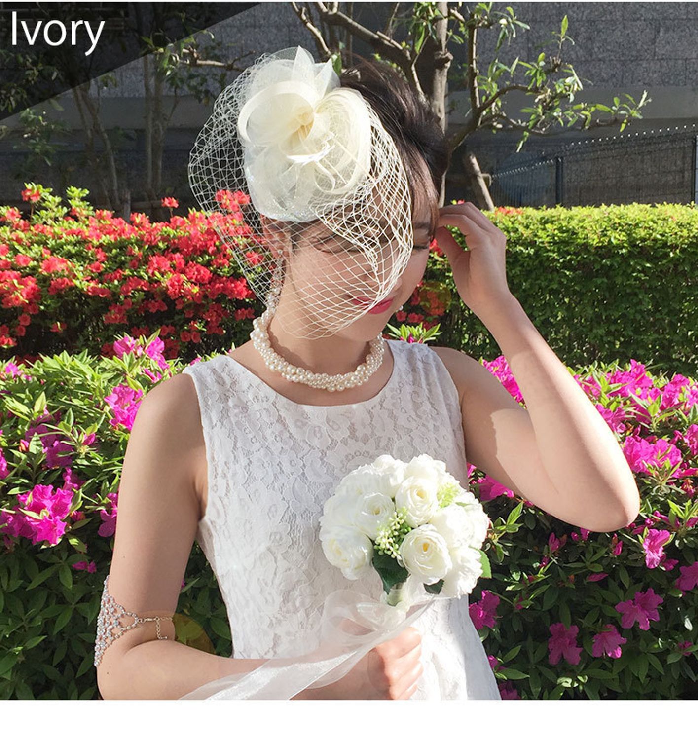 ウェディング アイボリー ヘッドドレス トーク帽 トークハット ヘアアクセサリー Buyma