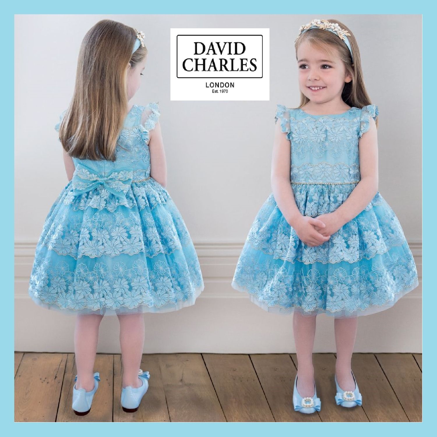 DAVID CHARLES☆Blue お花の刺繍ドレス☆2-12Y 関税込 (DAVID CHARLES ...