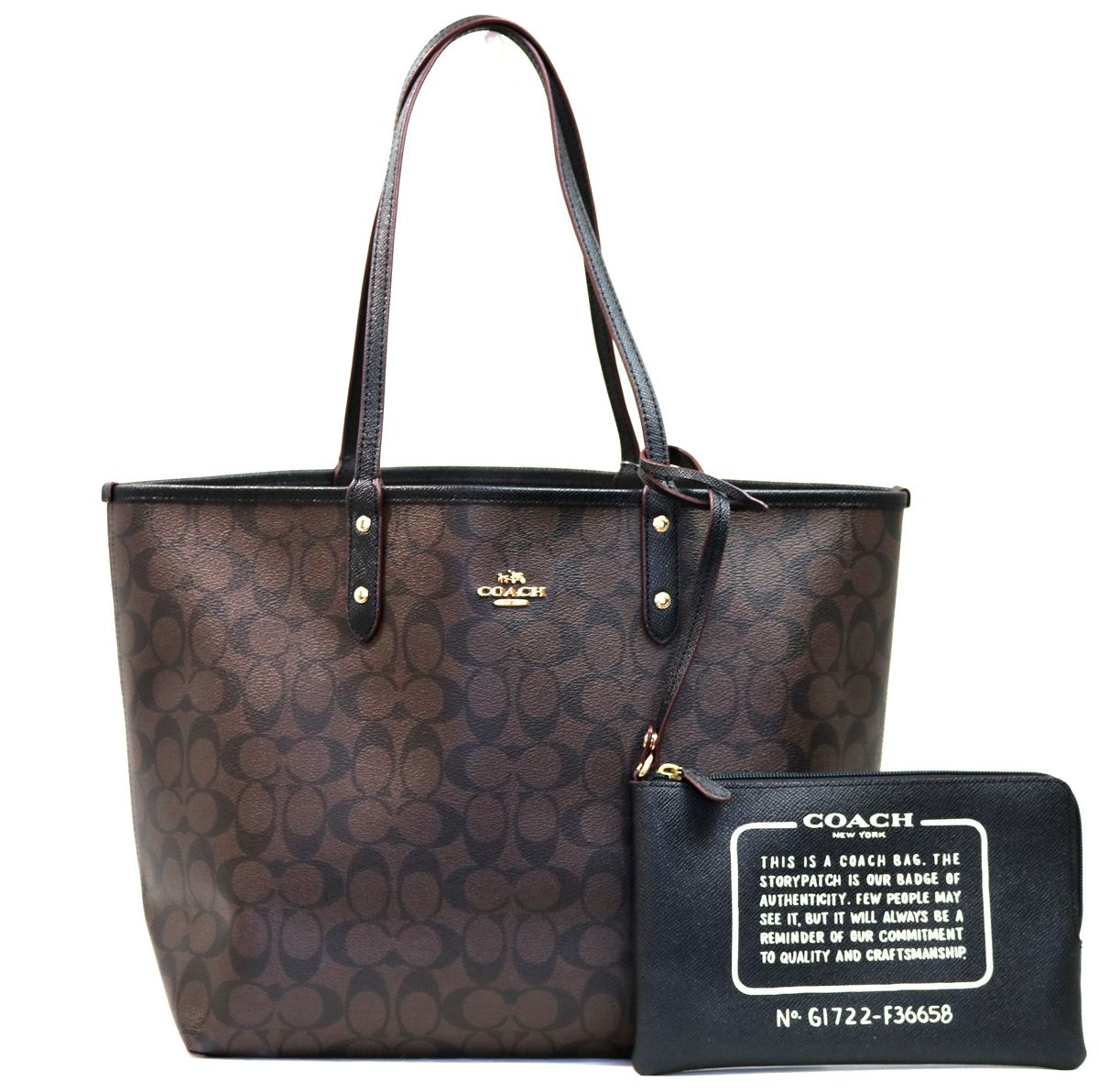 シグネチャー柄☆COACH☆リバーシブル・トート ポーチつき