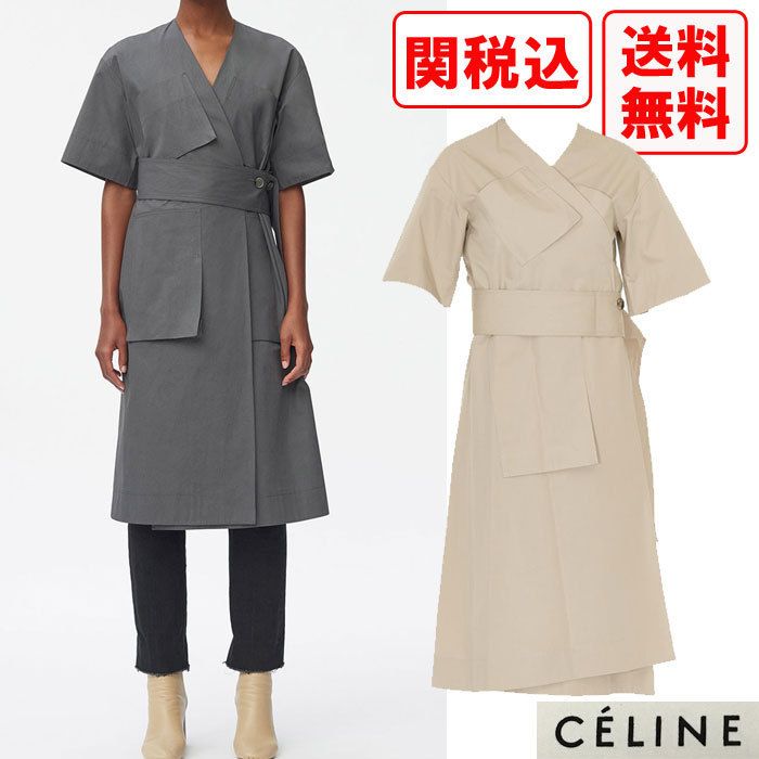 SALE 関税・送料込 CELINE 2018SS コットンファイユラップドレス ...