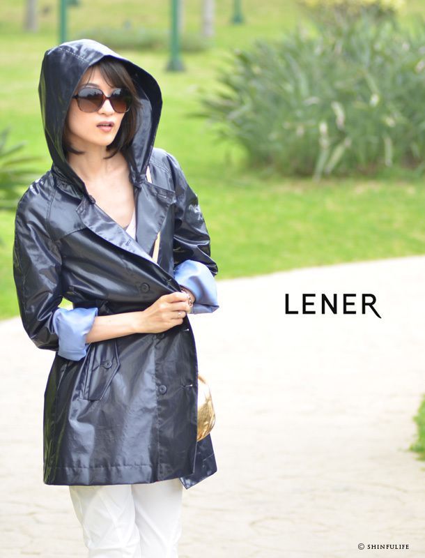 LENER】取り外し可能フード付き 晴雨兼用 ミドル丈 コート