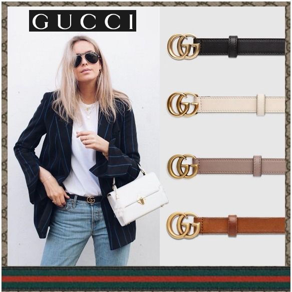 全4色【人気商品】ダブルG バックル☆レザーベルト (GUCCI/ベルト ...