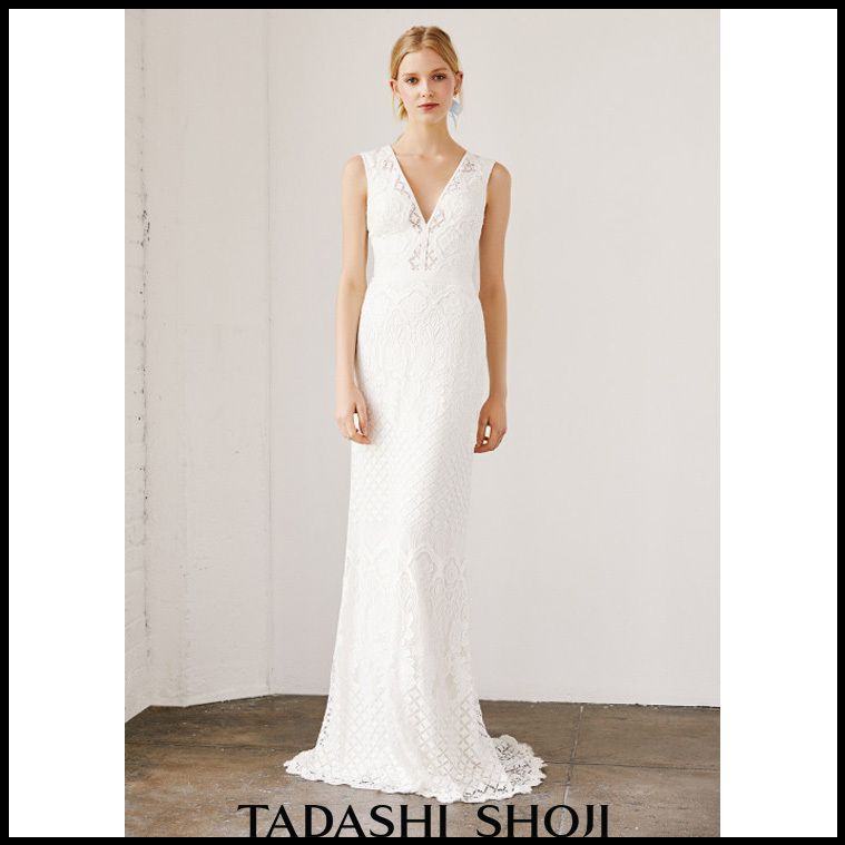 セール☆TADASHI SHOJI・ダブルVネックフローラルレースドレス ...