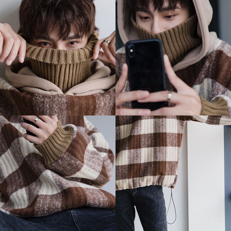 ◆チェック柄 フーディー トップス レイヤード風 防寒 韓国 ◇チェック柄 フーディー トップス レイヤード風 防寒 韓国