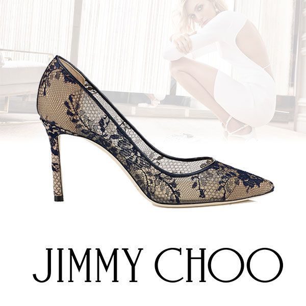 Jimmy Choo ROMY 85 レース ポインテッド トゥ パンプス navy (Jimmy