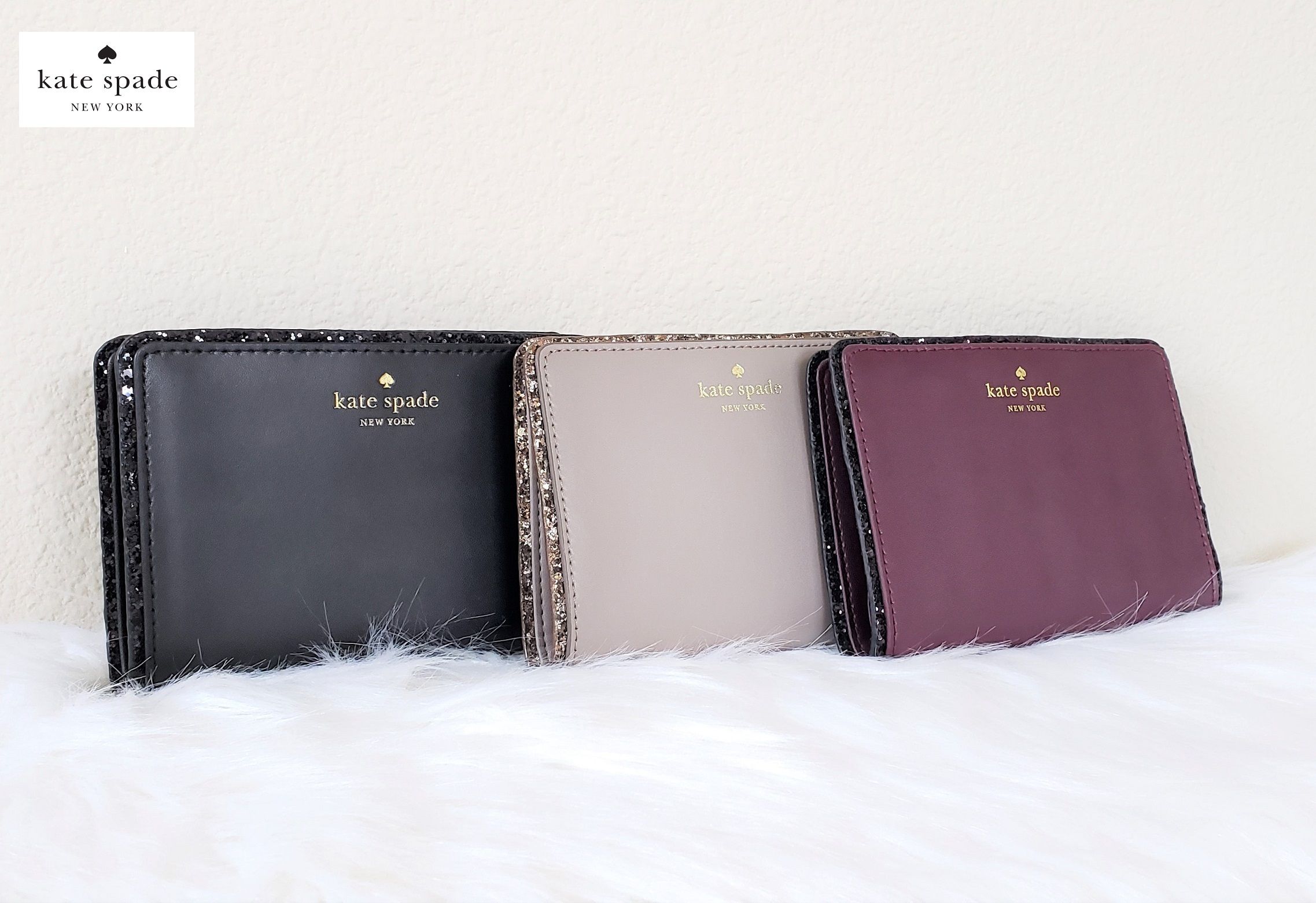 kate spade ブラック 二つ折り財布 グリッター