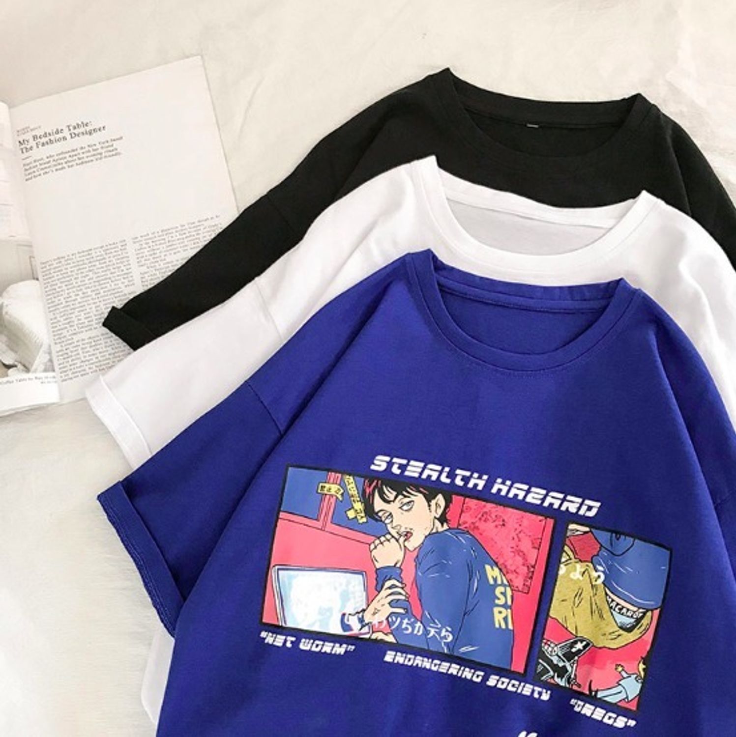 送料無料 カジュアル アニメ プリント 半袖 Tシャツ 韓国 Tシャツ カットソー Buyma